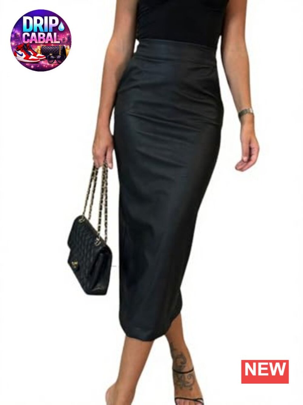 Womens Long Faux Leather Pencil Skirt Bodycon High Waist Midi